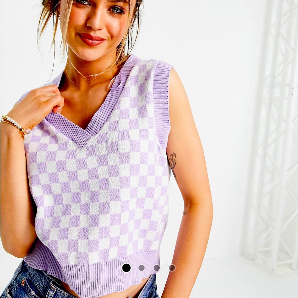 Stradivarius knitted vest in lilac gingham